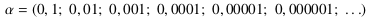 α = (0,1; 0,01; 0,001; 0,0001; 0,00001; 0,000001; ...)